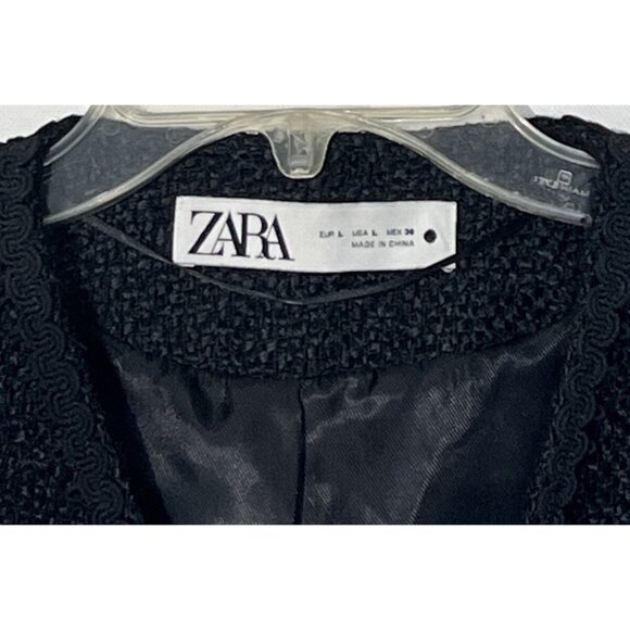 Zara Black Buckle Tweed Double Breasted Open Blazer Jacket - Picture 9 of 12